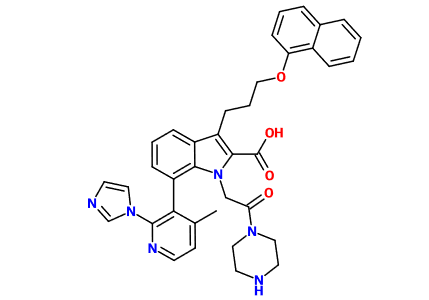 (image for) MC004252 7-[2-(1H-Imidazol-1-yl)-4-methyl-3-pyridinyl]-3-[3-(1-naphthyloxy)propyl]-1-[2-oxo-2-(1-piperazinyl)ethyl]-1H-indole-2-carboxylic acid